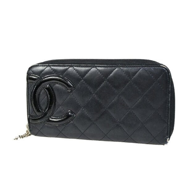 CHANEL CC Cambon Long Zipper Bifold Wallet Patent Leather Black - Picture 1 of 14